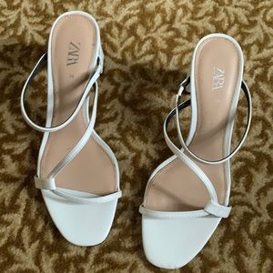 White strappy Zara heels